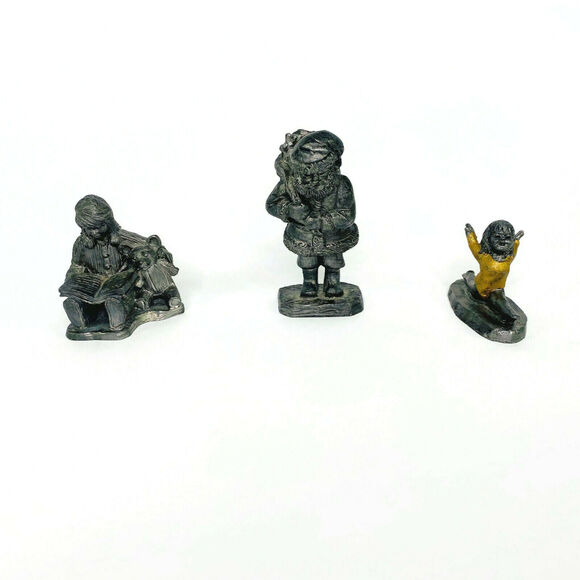 Michael Ricker Pewter Santa Clause Gymnast Girl Reading to Teddy Bear Lot of 3 - Picture 6 of 7